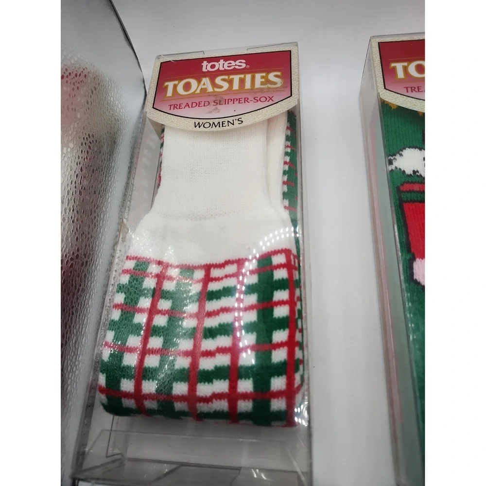Vintage Totes Toasties 1992 Women Slipper Sox Socks NIB Christmas Theme